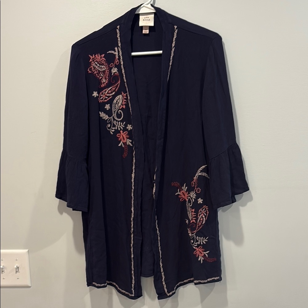 Knox Rose Navy Embroidered Kimono Top